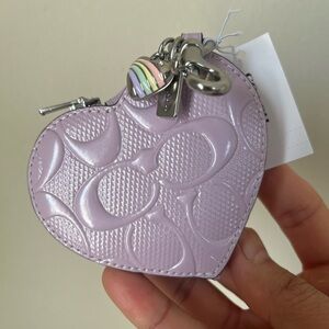 Coach Heart Bag Charm In Signature Leather With Heart Charm🎈🎈